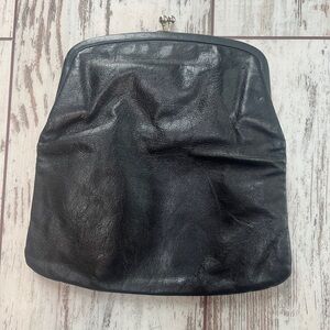 Vintage St. Thomas Black Leather Clutch – Silver Kiss Lock Foldover Evening